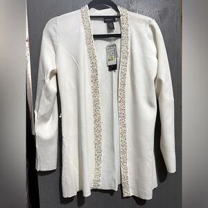 Ivory (winter white) Cardigan with silver and iridescent small sequins